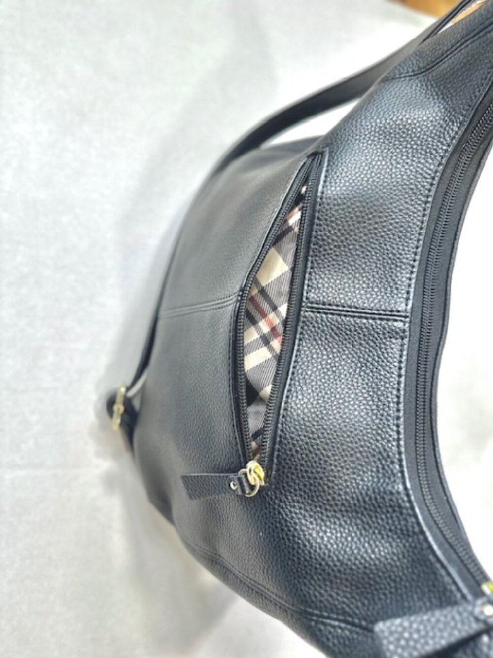 Giani Bernini Womens Leather Hobo Bag Purse Plaid Lining Black Pebble Leather - Picture 2 of 14